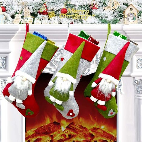 Lot de 3 bas de Noël à remplir 49 x 23 cm, grand bas de Noël comme sac cadeau de Noël, décoration de Noël pour mur suspendu, cheminée, escaliers, sapin de Noël, maison