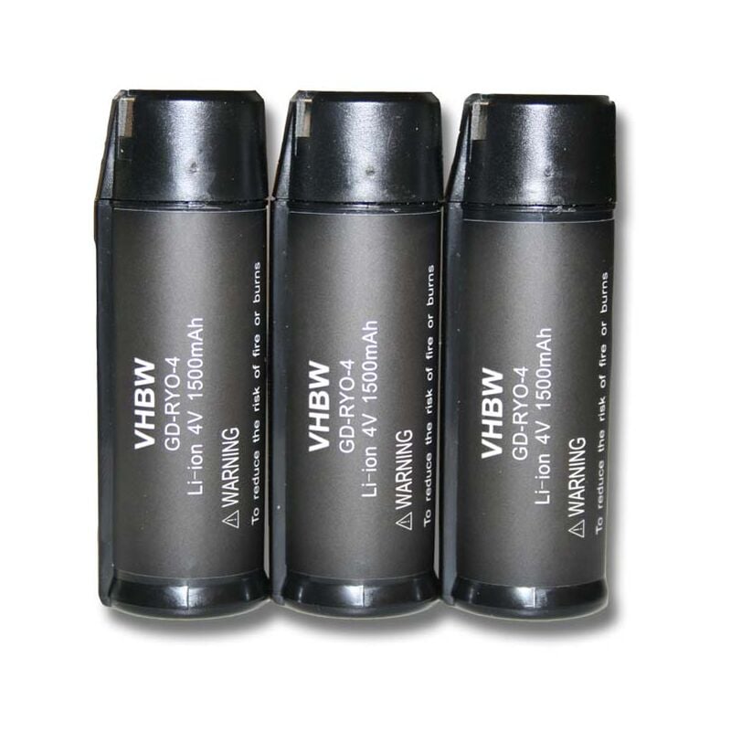Lot de 3 batteries Li-Ion Vhbw 1500mAh (4V) pour outils Ryobi RP4520 Ryobi RP4530 casque anti-bruit, Ryobi Tek4 RP4300 comme Ryobi AP4001.