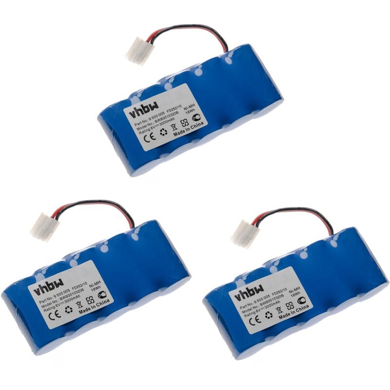 Lot de 3 batteries Ni-MH Vhbw 3000mAh (6V) pour outil compatible avec Bosch Roll-Lift Rollfix Somfy, remplace 9 500 005, 9000163, FD252/10, 8781105908