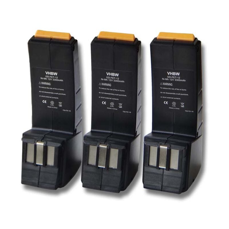 3x Batterie compatible avec Festo / Festool CDD12FX, CDD12ESC, CDD12ES, CDD12MH outil électrique (3300 mAh, NiMH, 12 v) - Vhbw