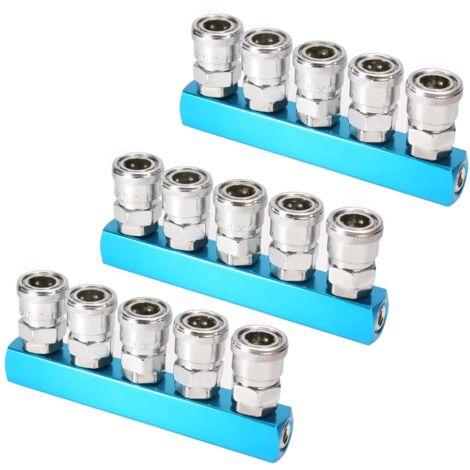 Lot de 3 blocs de collecteur 5 voies 1/2" pour tuyau d'air en ligne