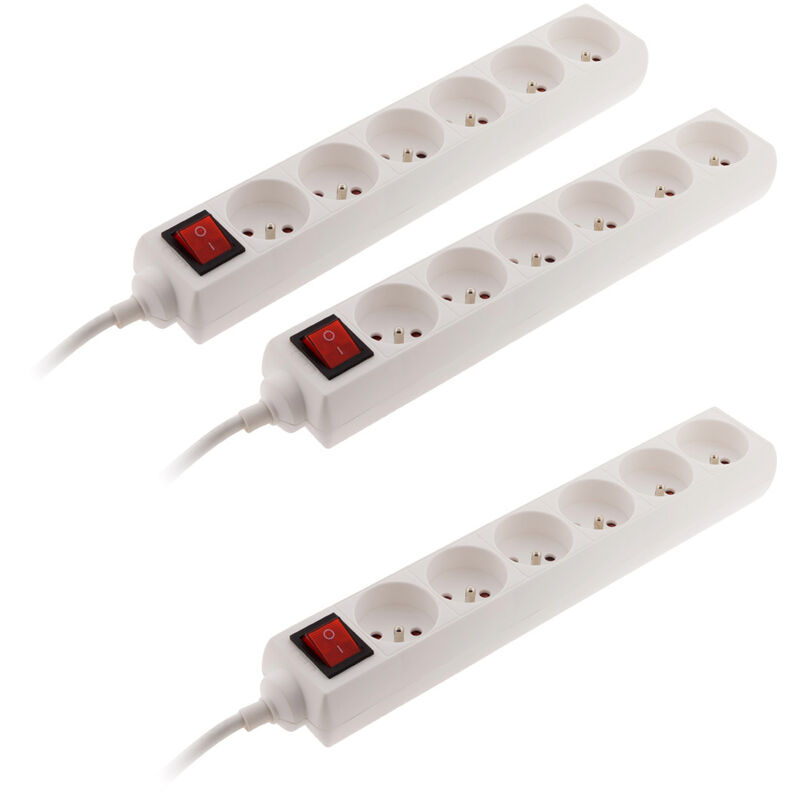Lot de 3 blocs multiprise 6 prises 16A 2P+T interrupteur - blanc - Zenitech Lot de 3 blocs multiprise 6 prises 16A 2P+T interrupteur - blanc - Zenitech