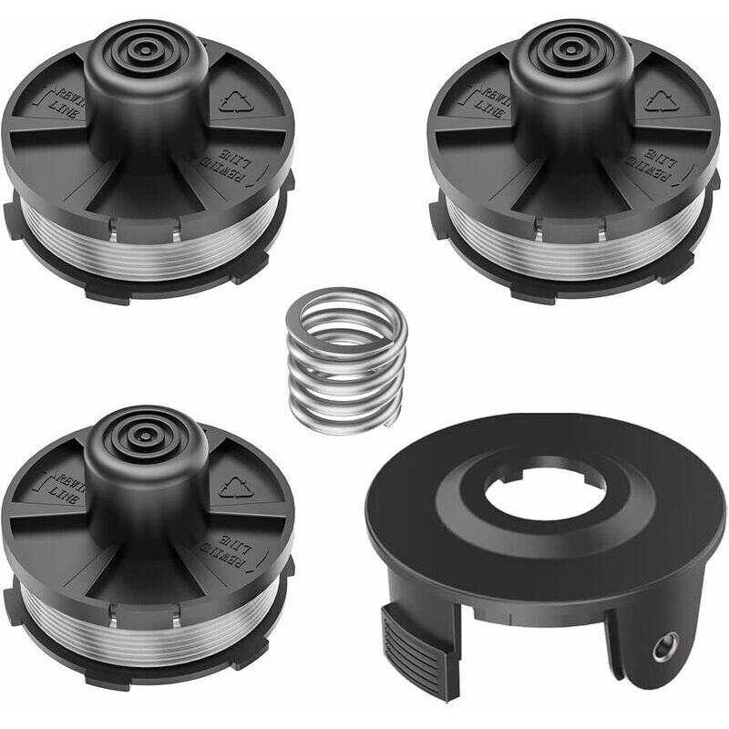 Lot de 3 Bobines pour débroussailleuses, 1 x Couvercle de Bobine, 1 x Ressort pour débroussailleuses, pour Makita DUR181 DUR141 DUR180Z DUR181Z