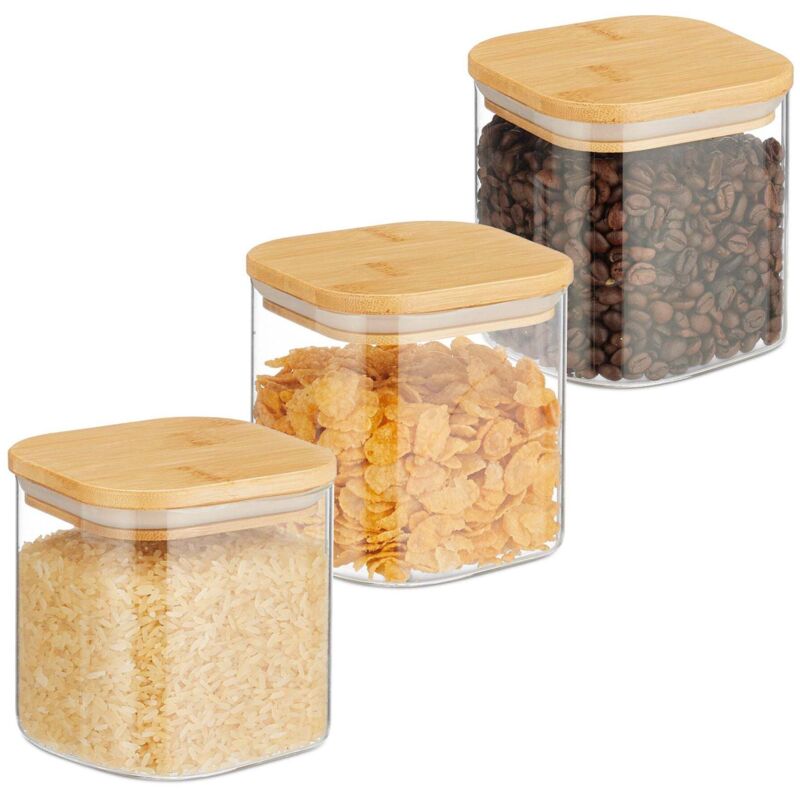 Lot de 3 bocaux de conservation avec couvercles 600 ml