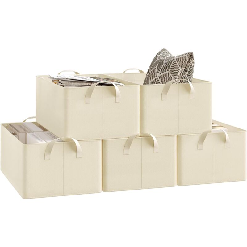 Lot de 5 Boîtes de rangement WOLTU, en tissu, Cube de Rangement sans couvercle, avec poignée, Crème, 47x28x20 cm
