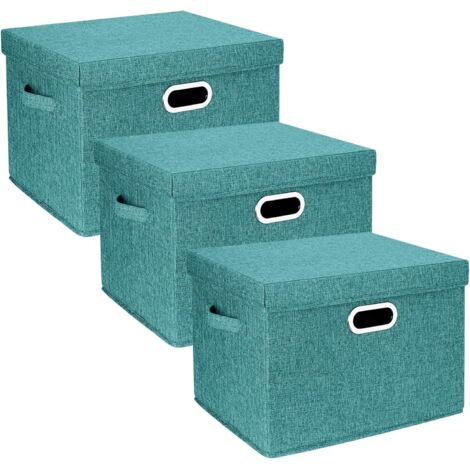 Lot de 3 Boîte de rangement Tissu Pliable Couvercle 44x30x29 cm Polyester Oxford Bureau Maison