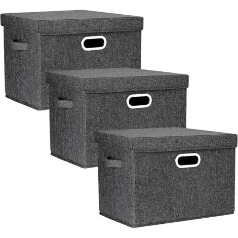 Lot de 3 Boîte de rangement, Tissu pliable, Couvercle inclus, Polyester robuste, 44x30x29 cm, Pour maison et bureau