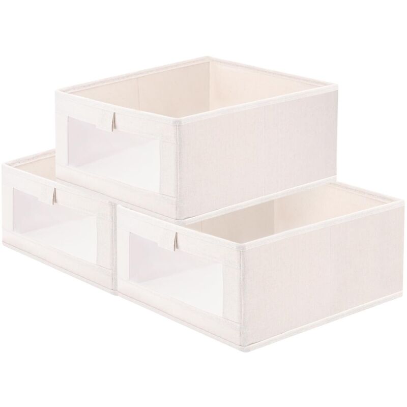 Lot de 3 Boîte de Rangement Wardrobe avec fenêtre transparente,Sans Couvercle Cube de rangement pliable,Boite Rangement Tissu,Sac de Rangement,Pour