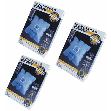 Lot de 3 boîtes (15 sacs microfibres) WONDERBAG (WB406120) Aspirateur MOULINEX, PROGRESS, GF0059, KAISUI, FIF, VOLTA, BOSCH, NUMATIC, LADEN, GISOWATT, AQUAVAC, NILCO, SOREMAP, VAX, TAURUS, URANIA, PRI