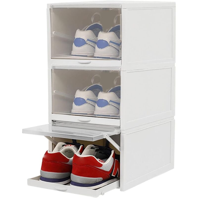 Gojoy - Lot de 3 boîtes à chaussures - Tiroir - Transparent - Empilable - Rangement à chaussures - Boîte à chaussures - Organisateur de boîtes en