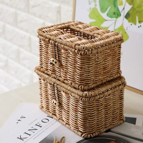 Lot de 3 boîtes à mouchoirs en osier, distributeur de serviettes, boîte à mouchoirs rustique pour la maison