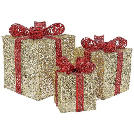 Lot de 3 boîtes cadeaux lumineuses de Noël avec prise US, décoration pour mariages, jardin, intérieur et extérieur.