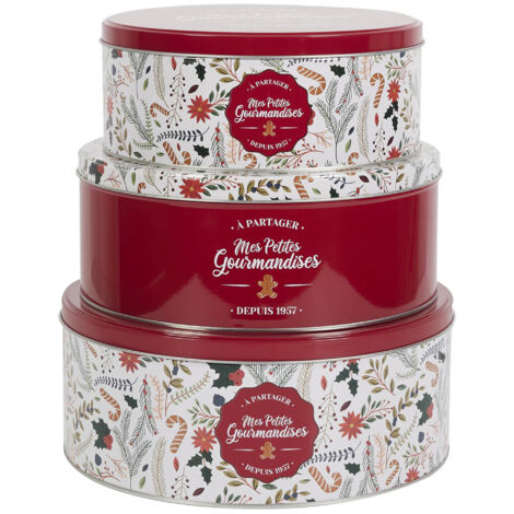 Lot de 3 boîtes de Noël en métal MES PETITES GOURMANDISES rouge