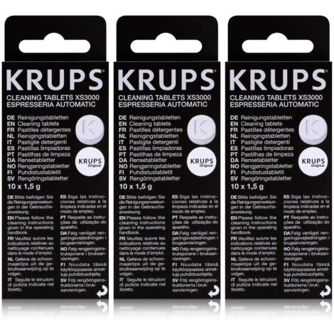 Lot de 3 boîtes de pastilles détergentes - Krups - Chaque boîte contient 10 pastilles de 1,5 g.