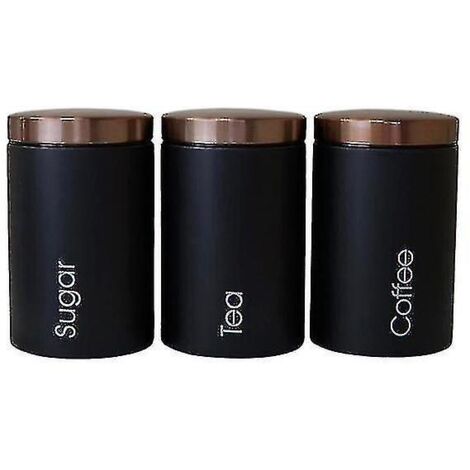 Lot de 3 boîtes de rangement élégantes avec couvercle pour thé, sucre et café  Bouteilles et bocaux de rangement (noir)