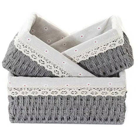 Lot de 3 boîtes de rangement en rotin tressé, paniers carrés en osier, décoration de rangement pour la maison (gris)