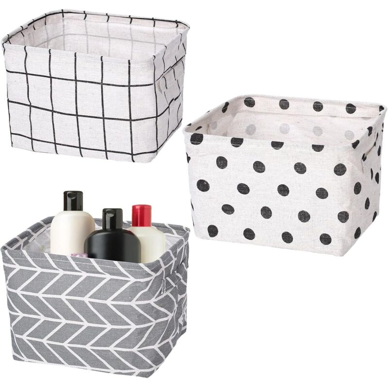 Lot de 3 boîtes de rangement en tissu avec poignées - 20 x 16 x 14 cm - Petit panier de rangement - Étanche - Pliable - Pour tiroir, cosmétiques,