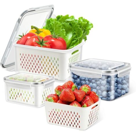Lot de 3 boîtes de rangement hermétiques pour réfrigérateur - Empilables - Réutilisables - Pour légumes et fruits - Avec couvercles
