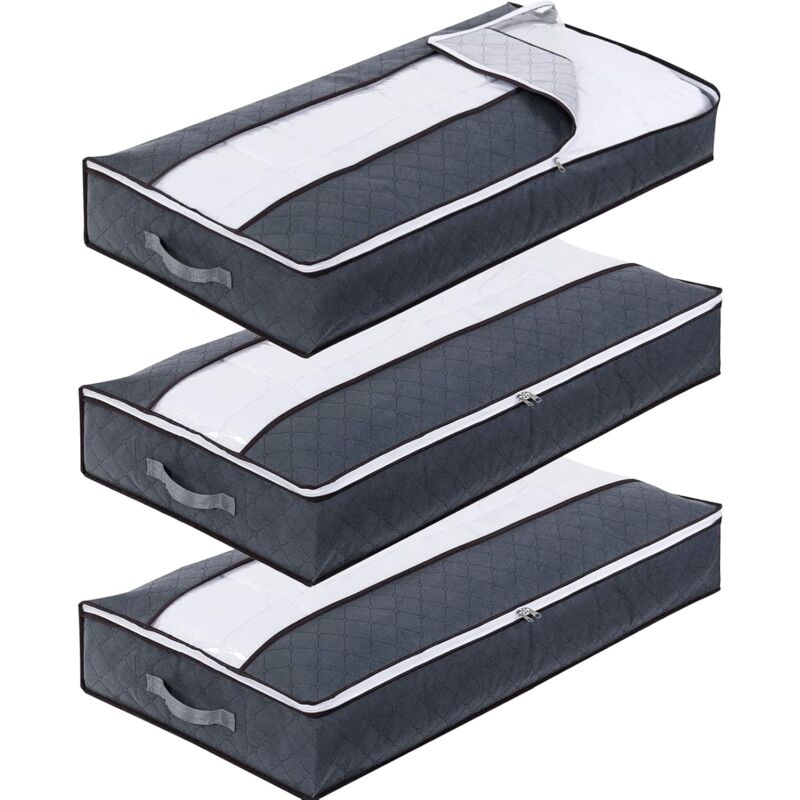 Lot de 3 boîtes de rangement pliables en tissu non tissé 90 l avec fenêtre transparente pour couettes, vêtements, couvertures, oreillers