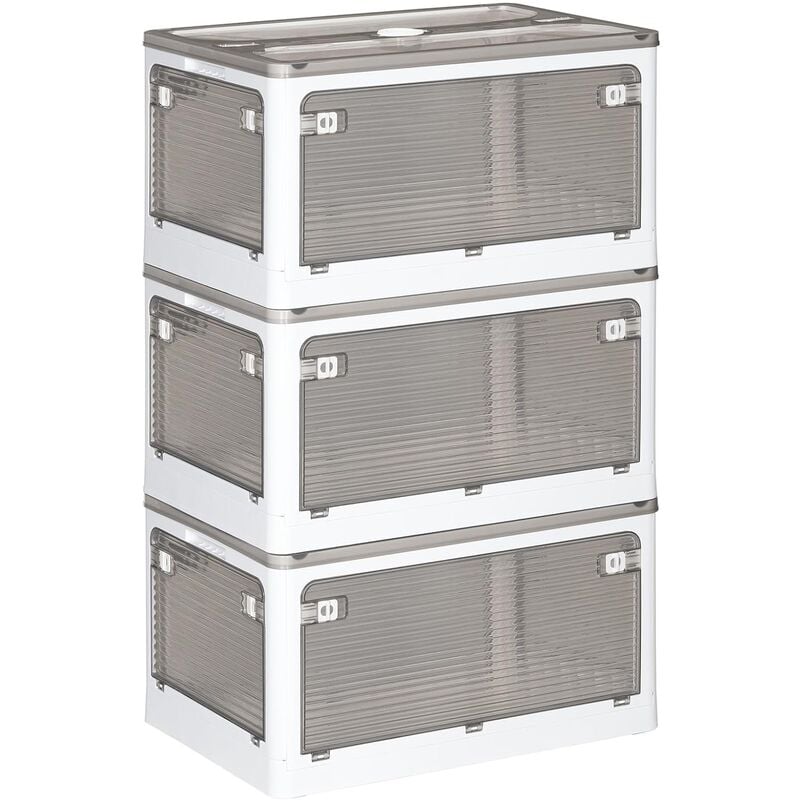 Lot de 3 boîtes de rangement pliables multifonctionnelles grises 55 l - Blanche - Joybos