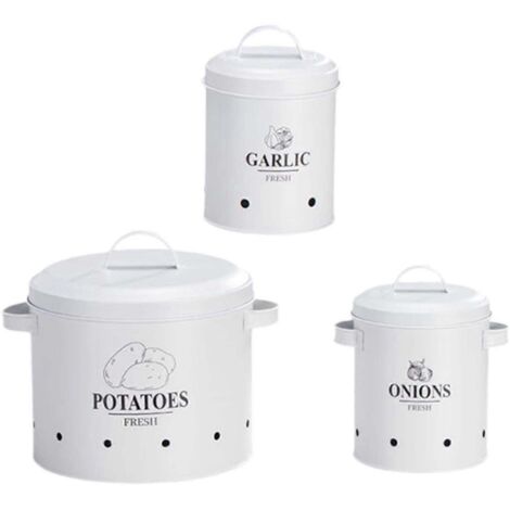 Lot de 3 boîtes de rangement pour la cuisine, dont une boîte à pommes de terre.