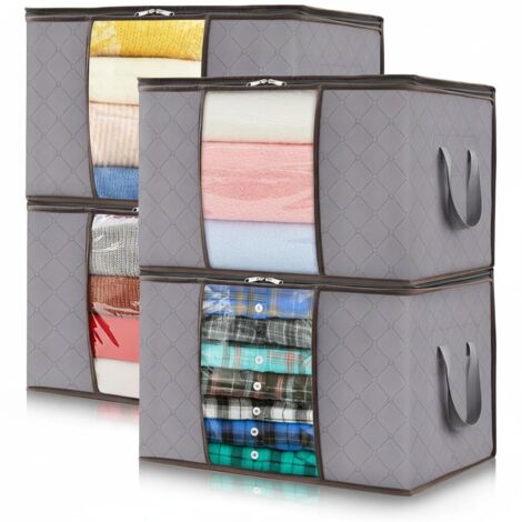 Lot de 3 boîtes de rangement transparentes 35L, pliables avec poignées, pour sous lit, armoire et couette