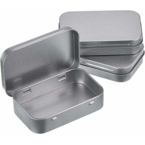 Lot de 3 boîtes de rangement vides à charnières rectangulaires en métal argenté Mini boîte de rangement portable Petite boîte de rangement