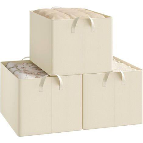 Lot de 3 Boîtes de rangement WOLTU, en tissu, Cube de Rangement sans couvercle, avec poignée, Crème, 47x35x30 cm