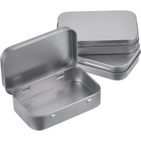 Lot de 3 Boîtes Rectangulaires Vides en Métal Argenté à charnière Mini Boîte Portable Petit Kit de Rangement Boîte