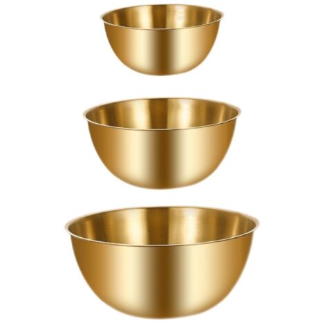 Lot de 3 bols en acier inoxydable doré - pour pâtisserie, cuisine, salade, fruits, mélanges