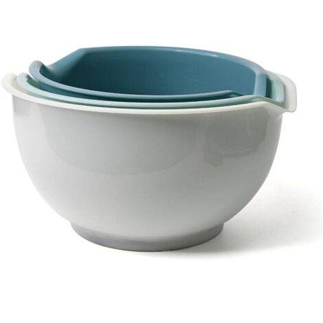 Lot de 3 Bols Mélangeurs en Plastique, Tailles 18,5/20,5/22,5 cm, Empilables, Idéaux pour Salades, Préparations, Apéros, Pique-Nique, Extérieur