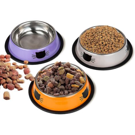 lot De 3 Bols Pour Chat, Bols Pour Chat En Acier Inoxydable, Mangeoires Et Abreuvoirs Pour Chats, Chiots, Hamsters, Lapins, Petits Animaux