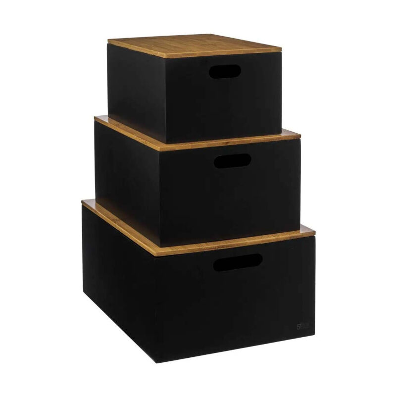 Five Simply Smart - Lot de 3 Boîtes de Rangement 'Bava' 34cm Noir