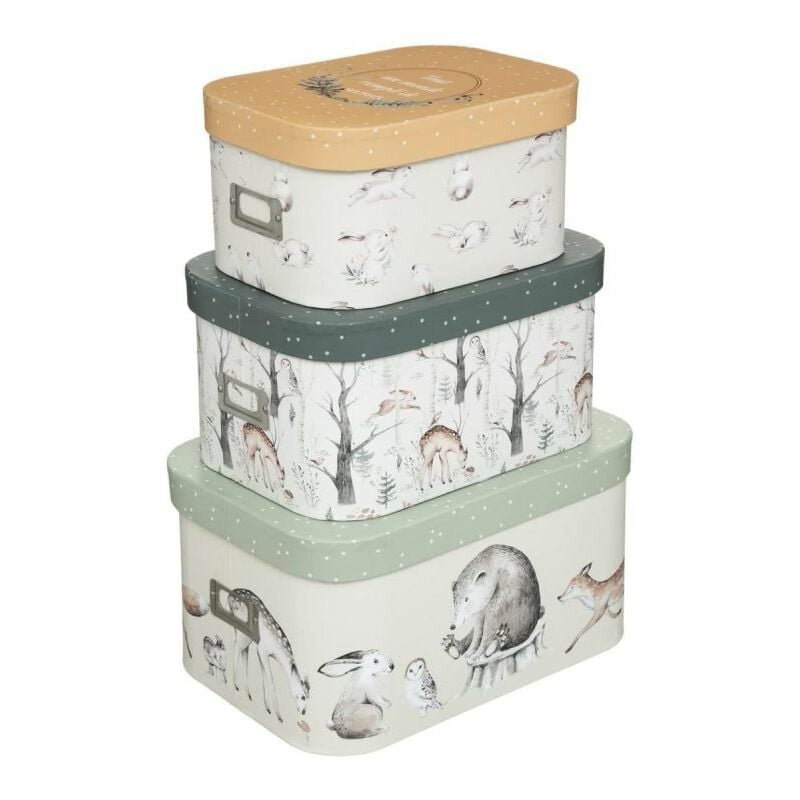 Lot de 3 Boîtes de Rangement Forêt 36cm Multicolore