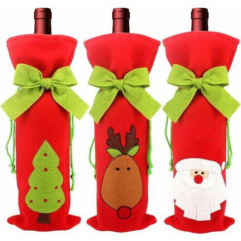 Lot de 3 bouchons de bouteille de vin de Noël, robe de bouteille de vin de bonhomme de neige de renne de Père Noël ornements de renne de Noël, cadeaux de décoration de table de fête de vacances