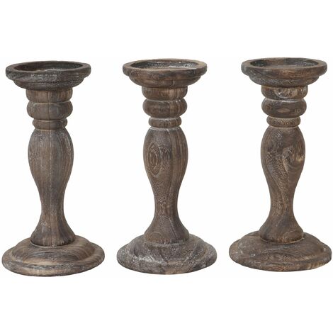Lot de 3 bougeoirs chandelier style vintage hauteur 24cm marron - marron
