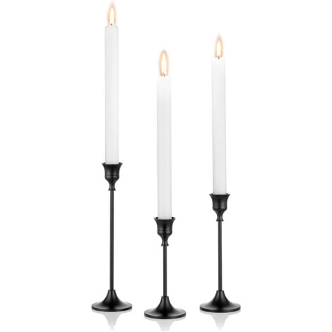 Lot de 3 bougeoirs coniques en métal – Finition noir mat – Décoration élégante