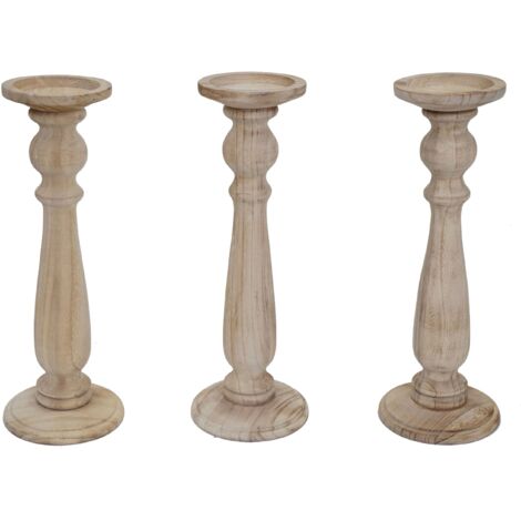 Lot de 3 bougeoirs design vintage hauteur 35 cm marron naturel 040007497