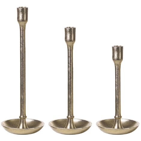 Lot de 3 Bougeoirs Dorés en Aluminium 27/33/38 cm Faits Main Style Elégant Liwung - Doré