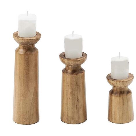 Lot de 3 bougeoirs en bois naturel, chandeliers de mariage style rétro