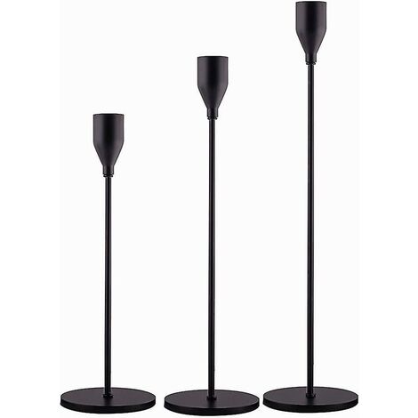 Lot de 3 bougeoirs noir mat pour bougies coniques, bougeoir décoratif pour mariage, salle à manger, fête, (bougeoir en métal) Noir