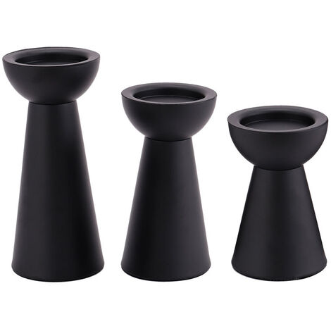 Lot de 3 bougeoirs noirs - Bougeoirs en métal pour bougies piliers - Bougeoirs pour table