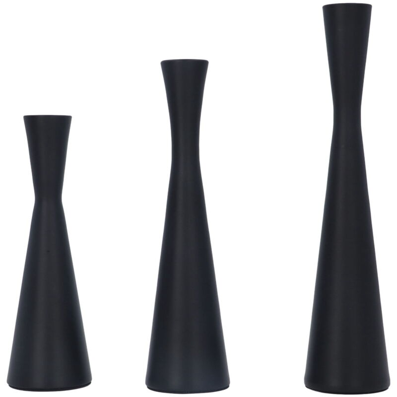 Lot de 3 bougeoirs noirs de style européen en fer forgé, bougeoirs coniques en métal noir mat rétro moderne
