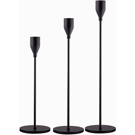 Lot de 3 bougeoirs noirs mats pour bougies coniques, bougeoirs décoratifs pour mariage, salle à manger, fête, convient aux bougies de 1,9 cm d'épaisseur et aux bougies LED (bougeoir en métal).