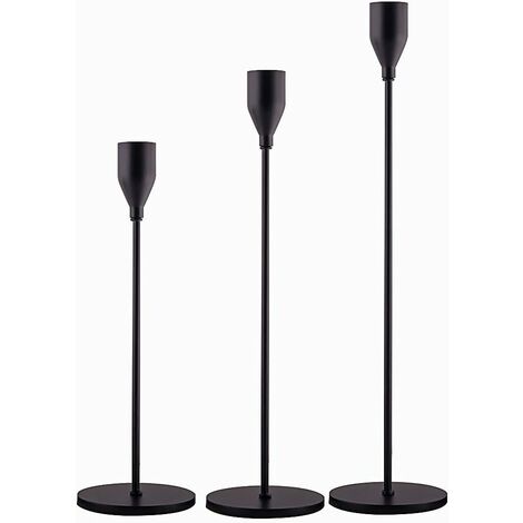Lot de 3 bougeoirs noirs mats pour bougies coniques, bougeoirs décoratifs pour mariage, salle à manger, fête, convient aux bougies de 1,9 cm d'épaisseur et aux bougies LED (bougeoir en métal).