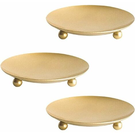Lot de 3 bougeoirs pilier décoratifs en fer pour bougies LED et cire, cônes d'encens, mariage, Noël, spa (doré)，Fonepro