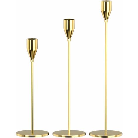 Lot de 3 bougeoirs pour bougies coniques, bougeoir décoratif pour mariage, salle à manger, fête, convient aux bougies de 3/4 d'épaisseur et aux bougies LED (bougeoir en métal) (doré)