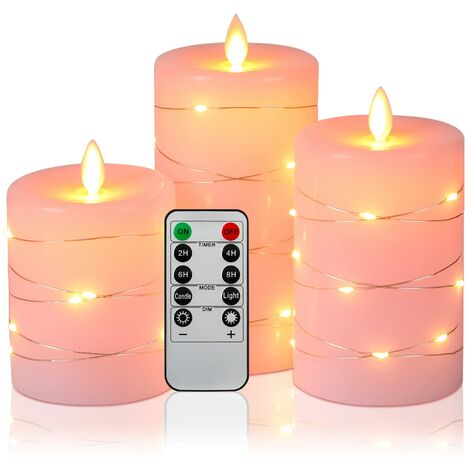 Lot de 3 bougies LED avec vue à 360 degrés avec télécommande à 10 boutons, fonction minuterie 24 heures pour décoration d'intérieur et fête (rose), LOY