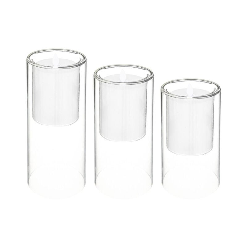 Atmosphera - Lot de 3 Bougies Led 'Double Verre' 25cm Transparent