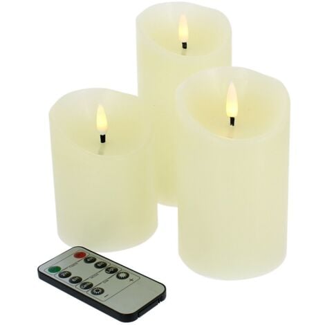 GenSwin Lot de 3 bougies LED sans flamme en verre gris à piles avec  télécommande à 10 touches et minuteur, bougies en cire véritable blanc  chaud vacillante pour décoration de la maison